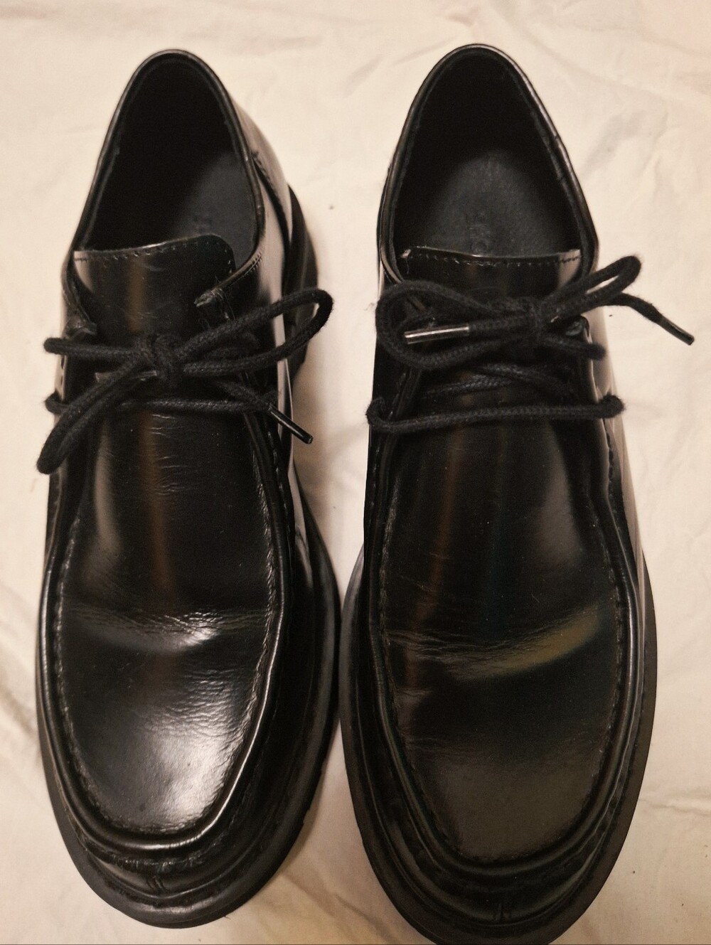 Shoe The Bear Black Leather Chunky Derby Shoes EU 38 Danish Scandinavian